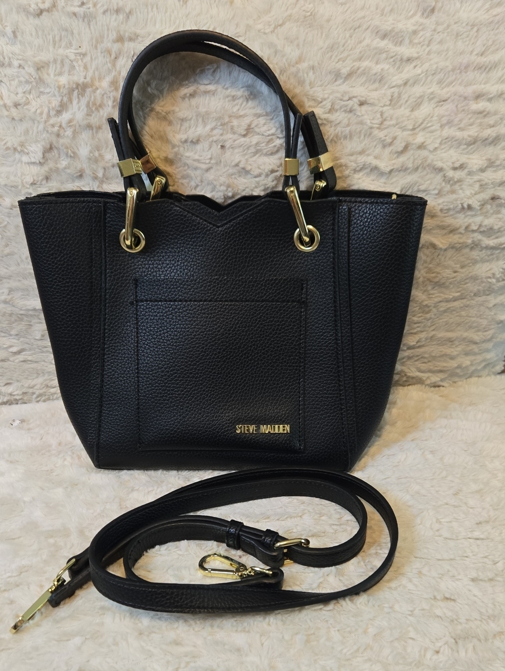 Steve Madden Black Pebbled Tote with Gold Hardware